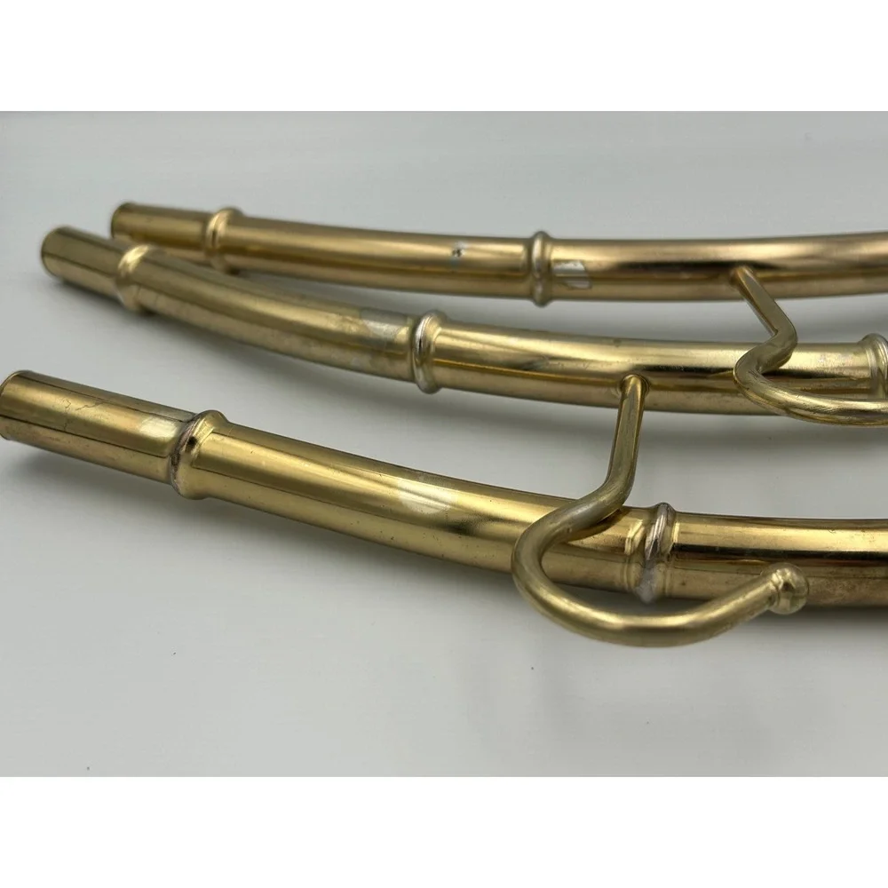 Vintage Brass Faux Bamboo Hangers Set of 3 Hollywood Regency Gold Metal Curved